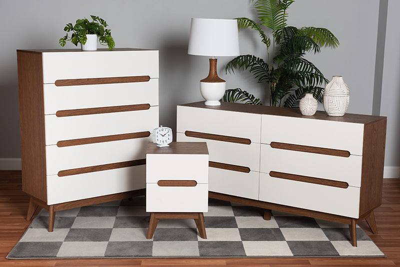 Abbey Mid-Century Modern Two-Tone White and Walnut Brown Finished Wood 3-Piece Storage Set