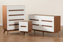 Abbey Two-Tone White and Walnut Brown 3-Piece Storage Set Baxton