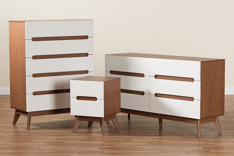 Abbey Mid-Century Modern Two-Tone White and Walnut Brown Finished Wood 3-Piece Storage Set