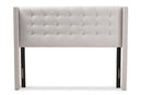 Rosie Greyish Beige Fabric Button-Tufted Nail head King Size Winged Headboard Baxton