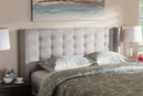 Rosie Greyish Beige Fabric Button-Tufted Nail head King Size Winged Headboard Baxton