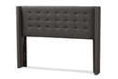 Rosie Dark Gray Fabric Button-Tufted Nail head King Size Winged Headboard Baxton