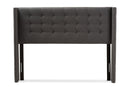 Rosie Dark Gray Fabric Button-Tufted Nail head King Size Winged Headboard Baxton