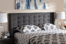 Rosie Dark Gray Fabric Button-Tufted Nail head King Size Winged Headboard Baxton