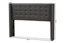 Rosie Dark Gray Fabric Button-Tufted Nail head King Size Winged Headboard Baxton