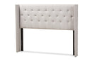 Corey Greyish Beige Fabric Button-Tufted Nail head King Size Winged Headboard Baxton