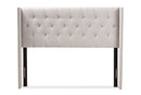 Corey Greyish Beige Fabric Button-Tufted Nail head King Size Winged Headboard Baxton