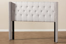 Corey Greyish Beige Fabric Button-Tufted Nail head King Size Winged Headboard Baxton