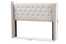 Corey Greyish Beige Fabric Button-Tufted Nail head King Size Winged Headboard Baxton