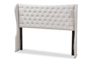 Noelle Greyish Beige Fabric Button-Tufted Queen Size Winged Headboard Baxton