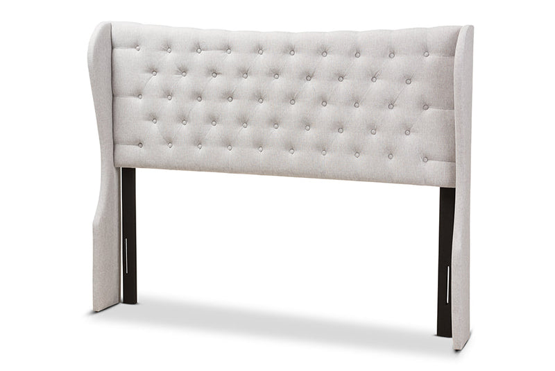 Noelle Greyish Beige Fabric Button-Tufted King Size Winged Headboard Baxton