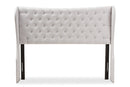 Noelle Greyish Beige Fabric Button-Tufted King Size Winged Headboard Baxton