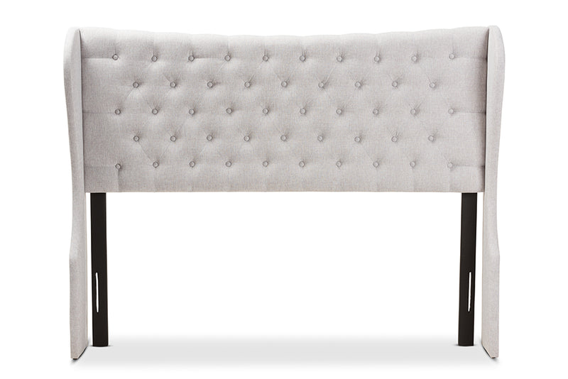 Noelle Modern and Contemporary Greyish Beige Fabric Button-Tufted Queen Size Winged Headboard