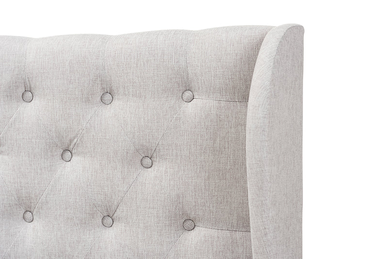 Noelle Modern and Contemporary Greyish Beige Fabric Button-Tufted Queen Size Winged Headboard