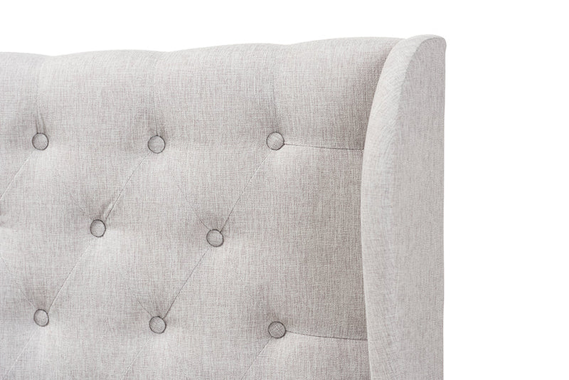 Noelle Greyish Beige Fabric Button-Tufted Queen Size Winged Headboard Baxton