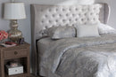 Noelle Greyish Beige Fabric Button-Tufted Queen Size Winged Headboard Baxton