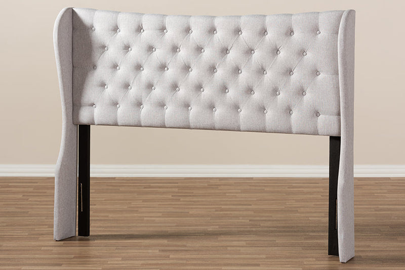Noelle Greyish Beige Fabric Button-Tufted Queen Size Winged Headboard Baxton