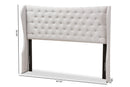Noelle Greyish Beige Fabric Button-Tufted Queen Size Winged Headboard Baxton