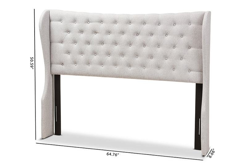 Noelle Modern and Contemporary Greyish Beige Fabric Button-Tufted Queen Size Winged Headboard