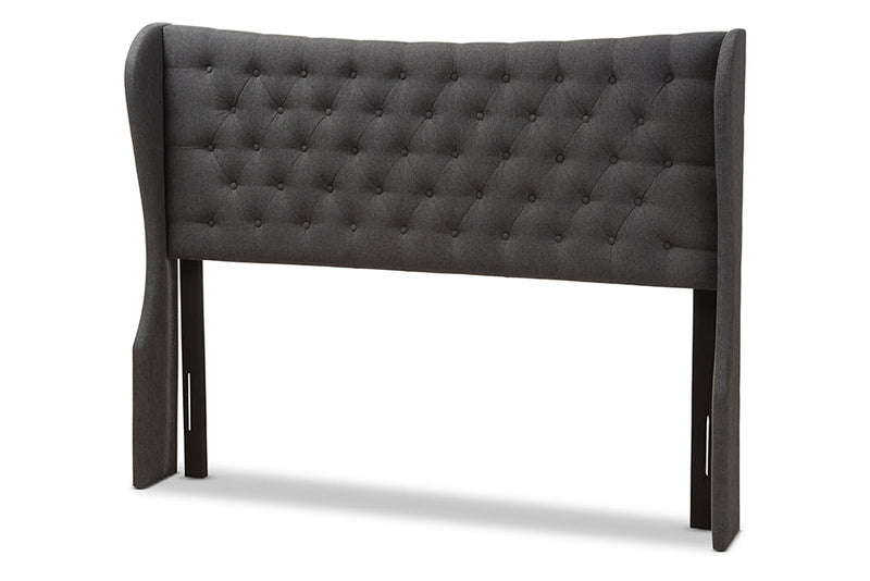 Noelle Dark Gray Fabric Button-Tufted Queen Size Winged Headboard Baxton