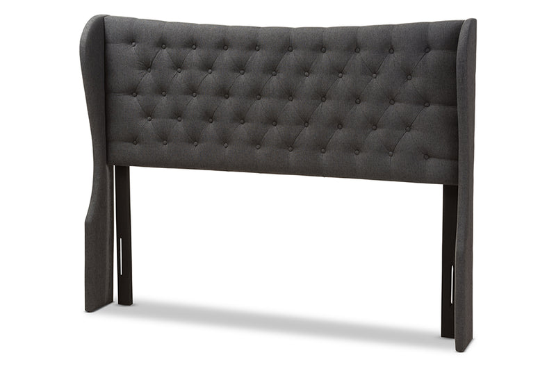 Noelle Modern and Contemporary Dark Gray Fabric Button-Tufted Queen Size Winged Headboard