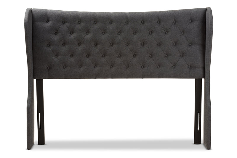 Noelle Modern and Contemporary Dark Gray Fabric Button-Tufted Queen Size Winged Headboard