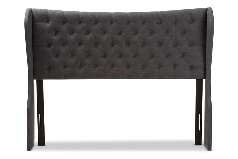 Noelle Dark Gray Fabric Button-Tufted Queen Size Winged Headboard Baxton