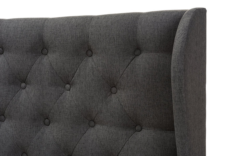 Noelle Dark Gray Fabric Button-Tufted Queen Size Winged Headboard Baxton