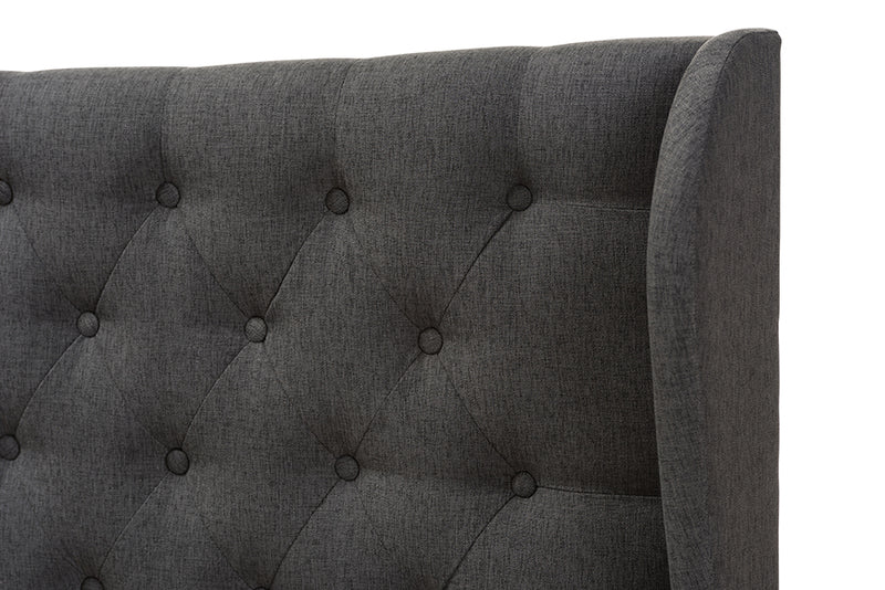 Noelle Modern and Contemporary Dark Gray Fabric Button-Tufted Queen Size Winged Headboard