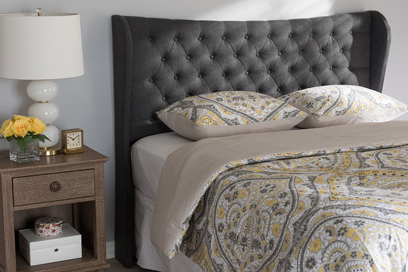 Noelle Modern and Contemporary Dark Gray Fabric Button-Tufted Queen Size Winged Headboard