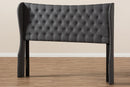 Noelle Dark Gray Fabric Button-Tufted Queen Size Winged Headboard Baxton