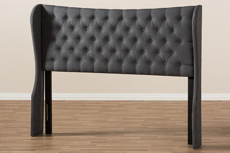 Noelle Dark Gray Fabric Button-Tufted Queen Size Winged Headboard Baxton