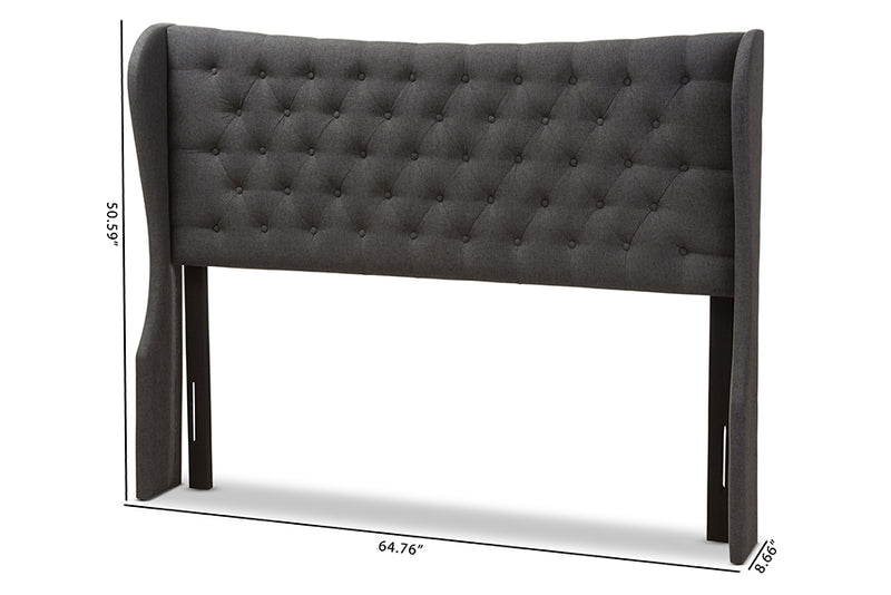 Noelle Modern and Contemporary Dark Gray Fabric Button-Tufted Queen Size Winged Headboard