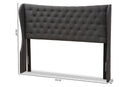 Noelle Dark Gray Fabric Button-Tufted Queen Size Winged Headboard Baxton