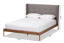Calder Walnut Wood Gray Fabric Queen Size Platform Bed Baxton