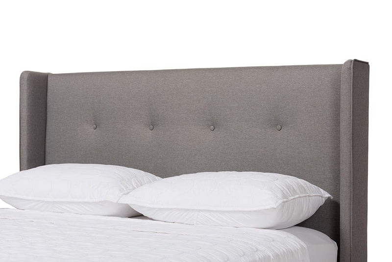 Calder Walnut Wood Gray Fabric Queen Size Platform Bed Baxton