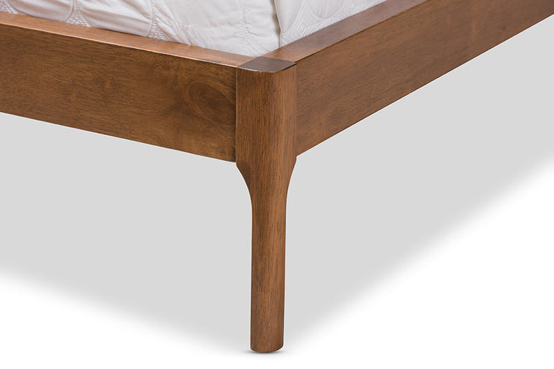 Calder Walnut Wood Gray Fabric Queen Size Platform Bed Baxton