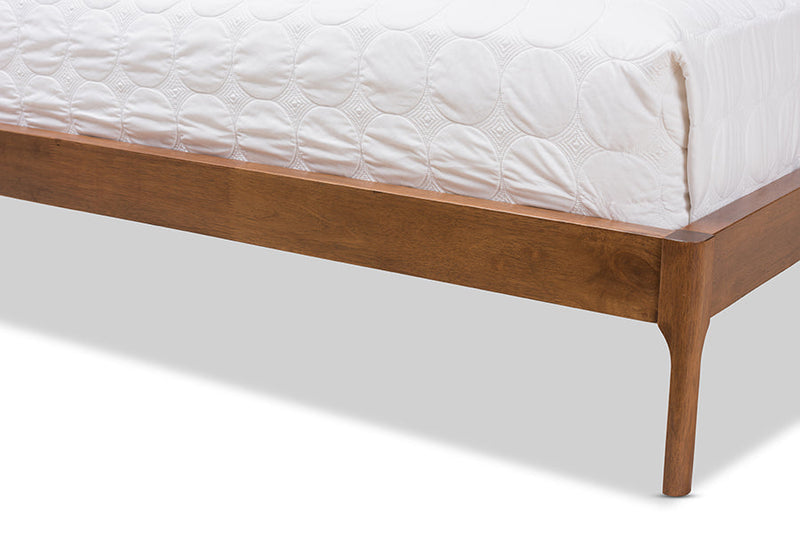 Calder Walnut Wood Gray Fabric Queen Size Platform Bed Baxton