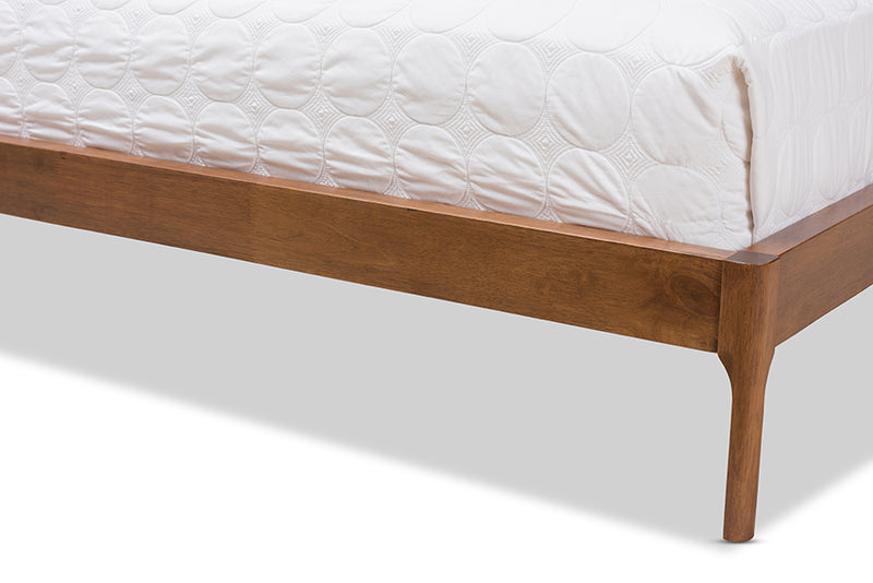 Calder Mid-Century Modern Walnut Wood Gray Fabric King Size Platform Bed