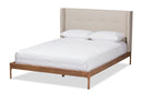 Calder Walnut Wood Beige Fabric Queen Size Platform Bed Baxton