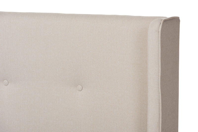 Calder Walnut Wood Beige Fabric King Size Platform Bed Baxton