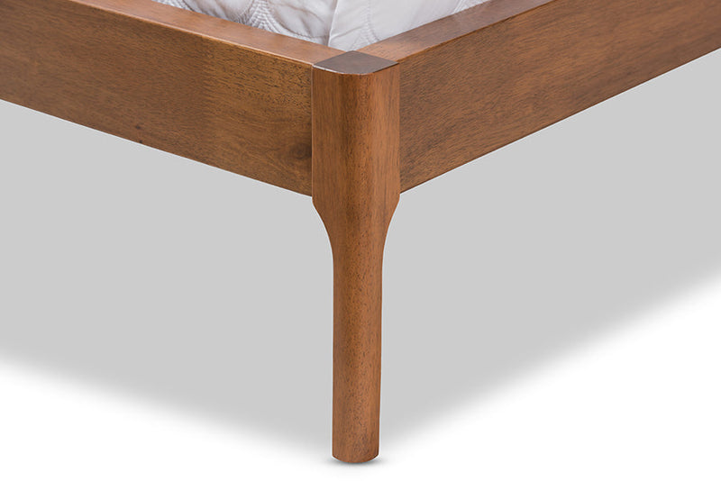 Calder Walnut Wood Beige Fabric King Size Platform Bed Baxton