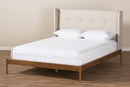 Calder Walnut Wood Beige Fabric Queen Size Platform Bed Baxton