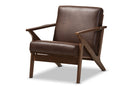 Netherlands Walnut Wood Dark Brown Distressed Faux Leather Lounge Chair Baxton