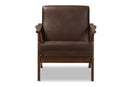Netherlands Walnut Wood Dark Brown Distressed Faux Leather Lounge Chair Baxton