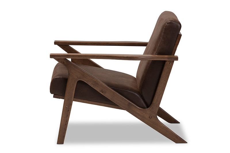 Netherlands Walnut Wood Dark Brown Distressed Faux Leather Lounge Chair Baxton