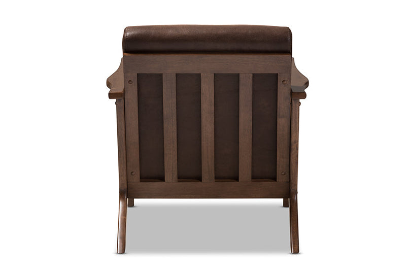 Netherlands Walnut Wood Dark Brown Distressed Faux Leather Lounge Chair Baxton
