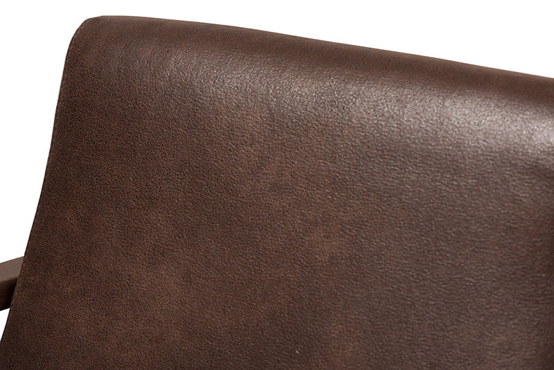Netherlands Walnut Wood Dark Brown Distressed Faux Leather Lounge Chair Baxton