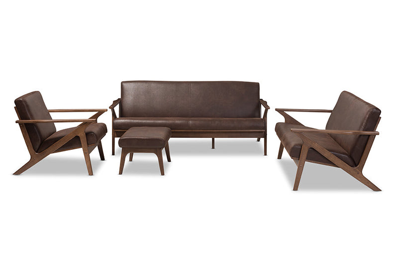Netherlands Walnut Wood Dark Brown Distressed Faux Leather Livingroom Sofa Set Baxton
