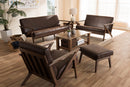 Netherlands Walnut Wood Dark Brown Distressed Faux Leather Livingroom Sofa Set Baxton